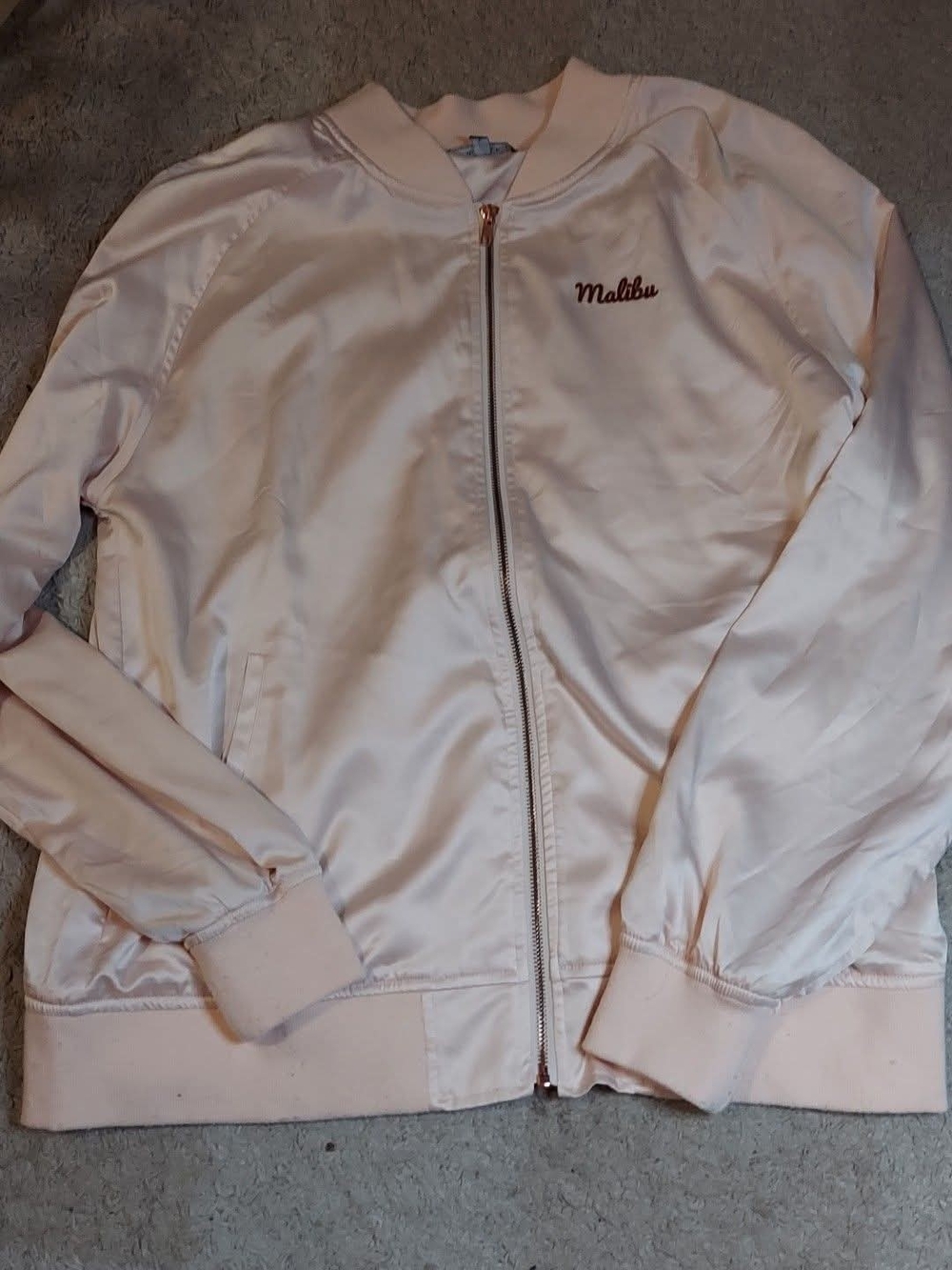 Kendall And Kylie Malibu Pale Pink Satin Bomber Jacket